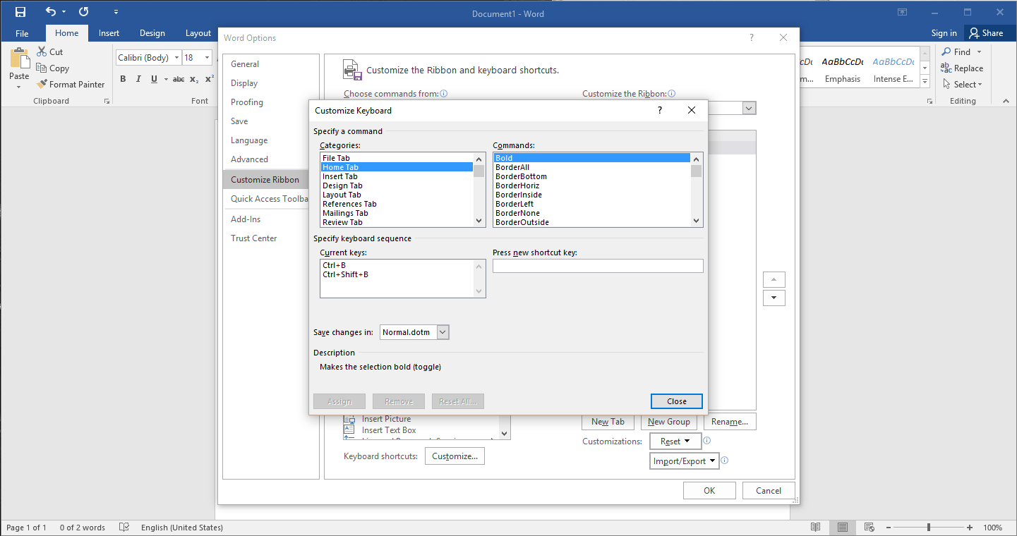 How To Use And Customize Microsoft Word 2016 Keyboard Shortcuts